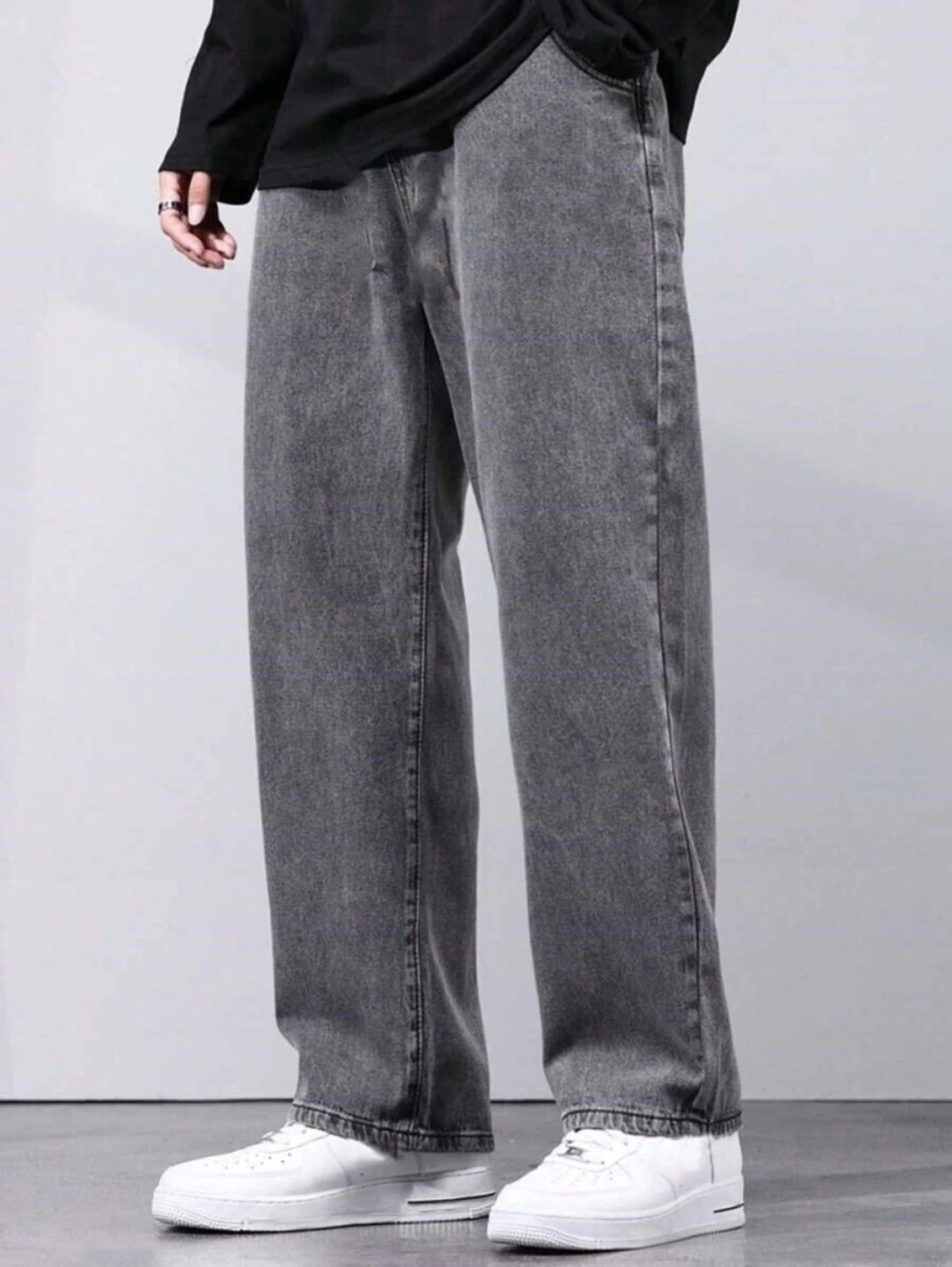 Denim Langford men's loose fit mid rise grey jeans with comfortable denim fabric for casual and everyday wear