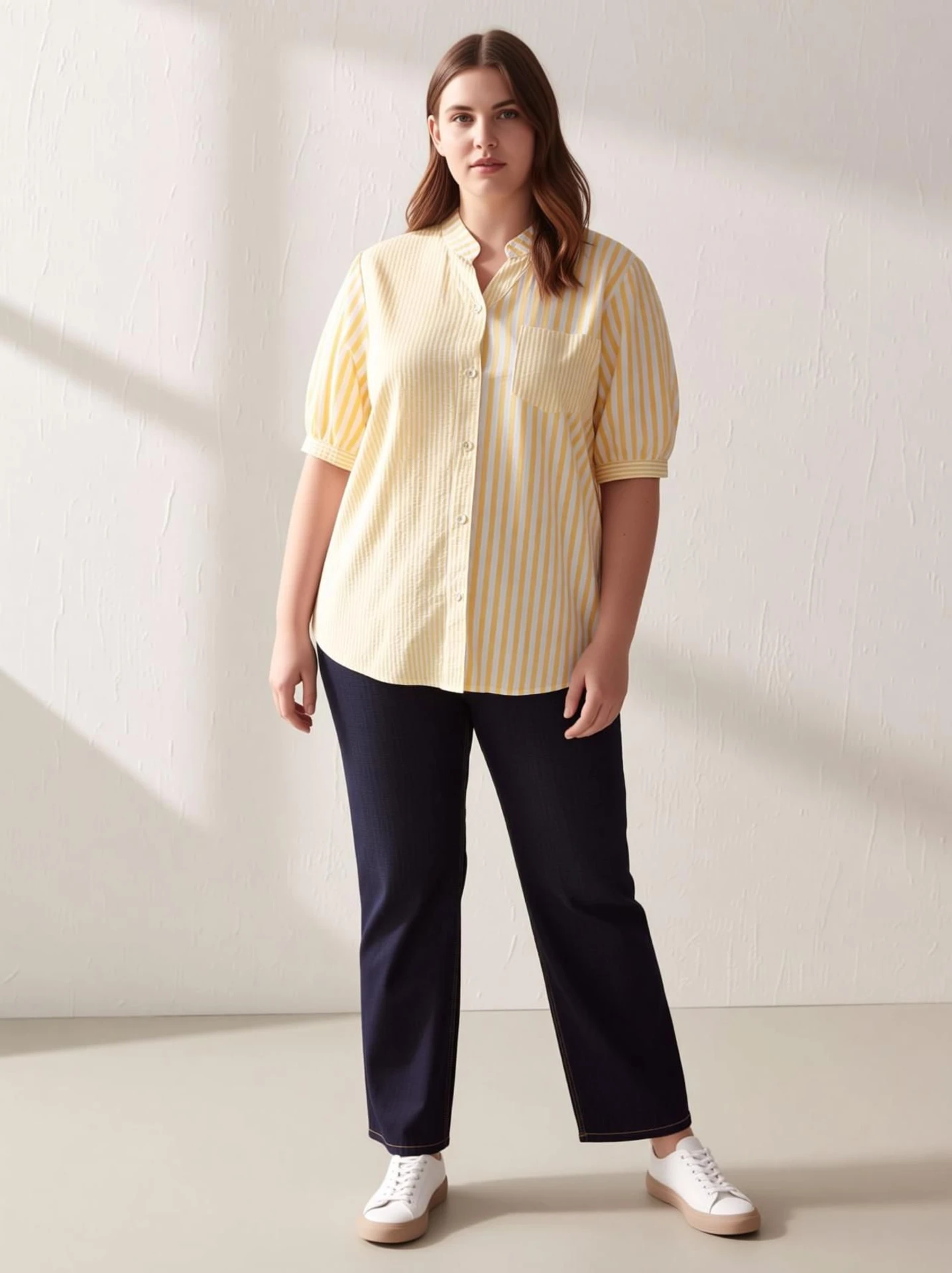 Sheetal Associates women's regular fit striped mandarin collar casual shirt with stylish and comfortable everyday design