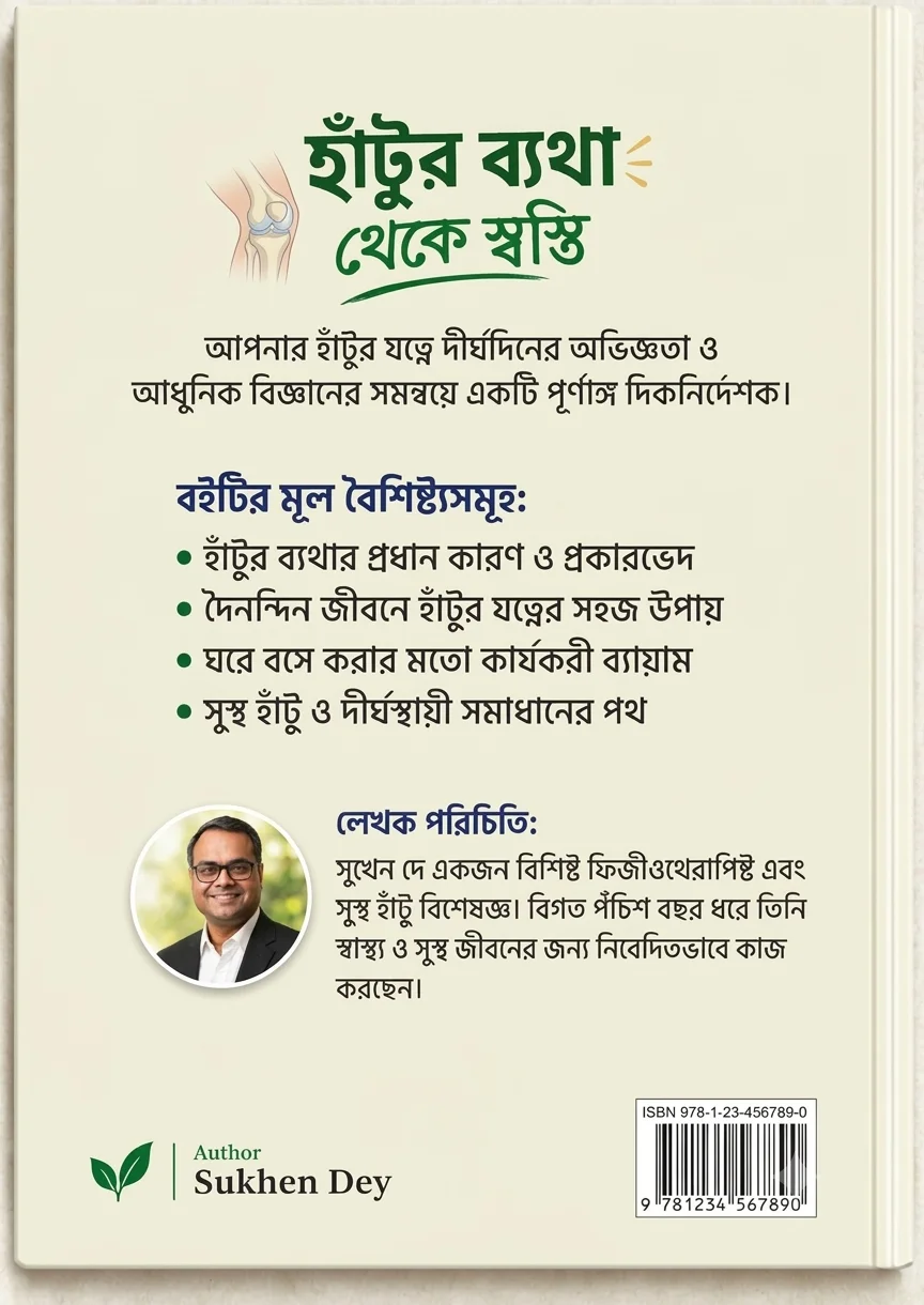 হাঁটুর ব্যথা থেকে স্বস্তি বাংলা স্বাস্থ্য সচেতনতা ইবুকের কভার, লেখক Sukhen Dey